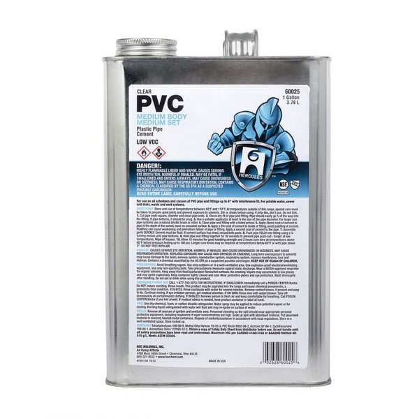 Hercules PVC Solvent Cement, Low VOC, 1 gal, Liquid, Clear 60025